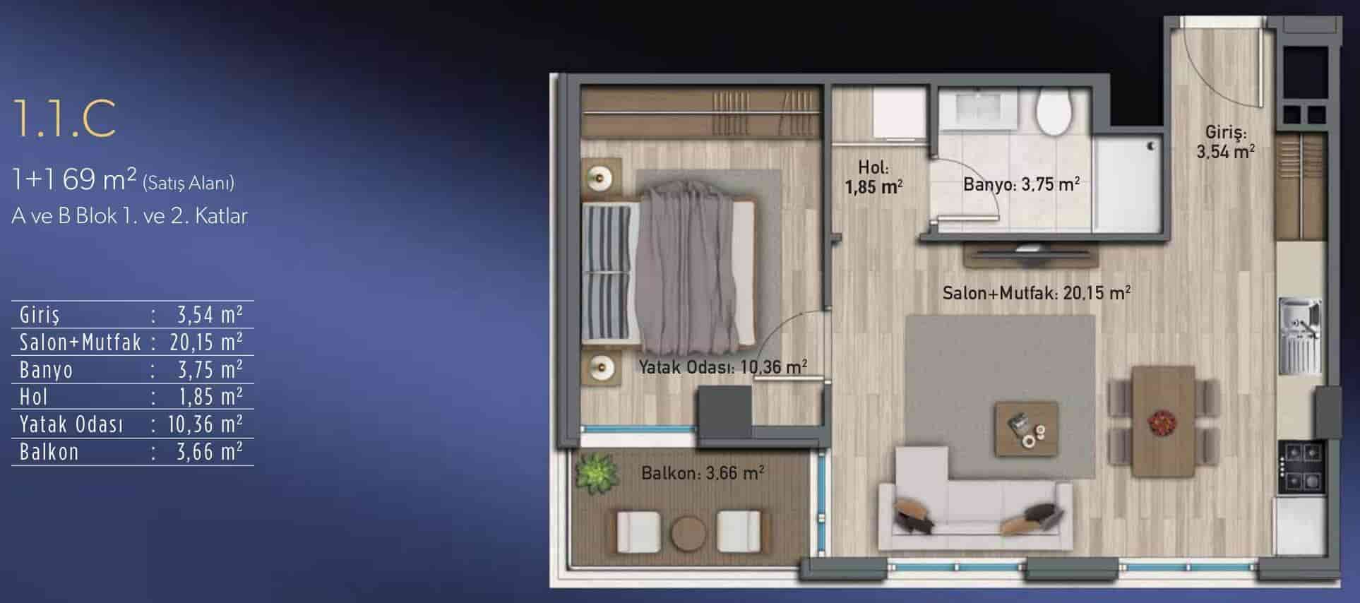 نقشه آپارتمان یک خوابه